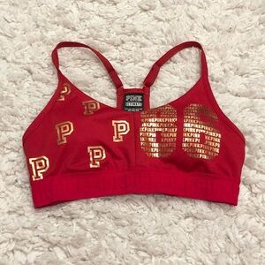 PINK Ultimate Racerback 86‎ Sports Bra Red Gold Small